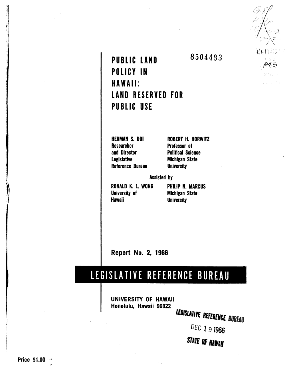 Public Lan Policy in Hawaii: Land Reserved for Public