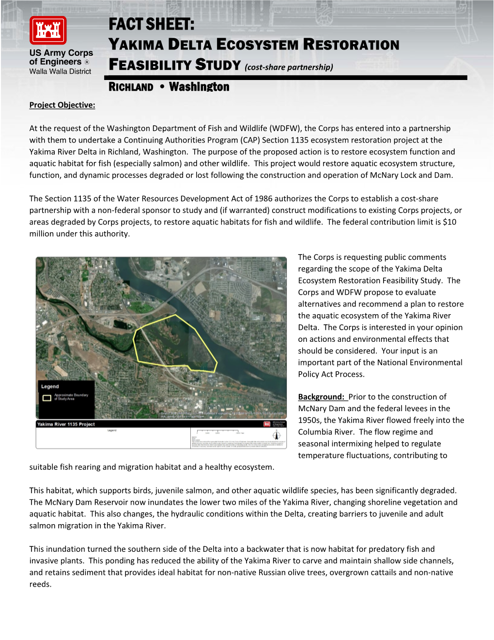 USACE 2019 Yakima River Delta 1135 Restoration Fact Sheet