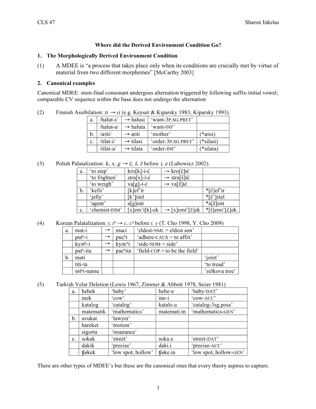 A MDEE Is “A Process That Takes Place Only When Its Conditions Are Crucially Met by Virtue of Material from Two Different Morphemes” [Mccarthy 2003] 2