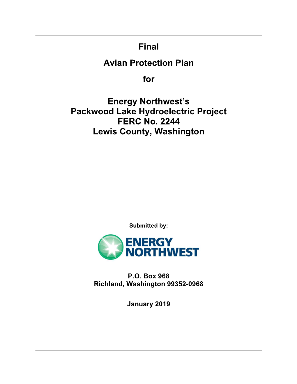 Final Avian Protection Plan for Energy Northwest's Packwood Lake