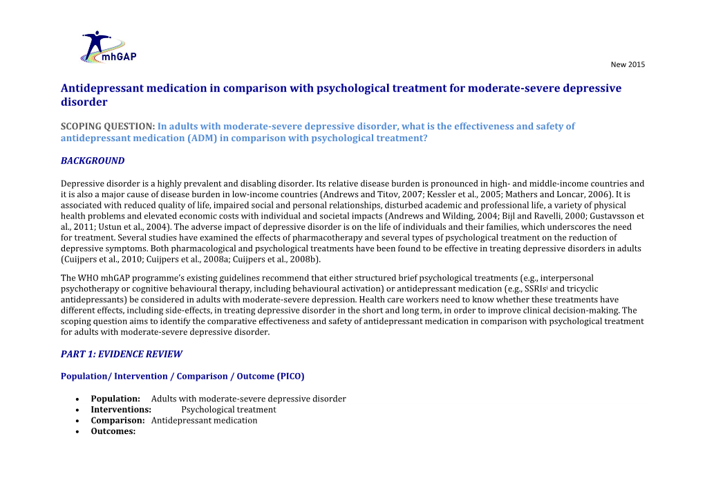 Antidepressant Medication in Comparison with Psychological Treatment for Moderate-Severe Depressive Disorder