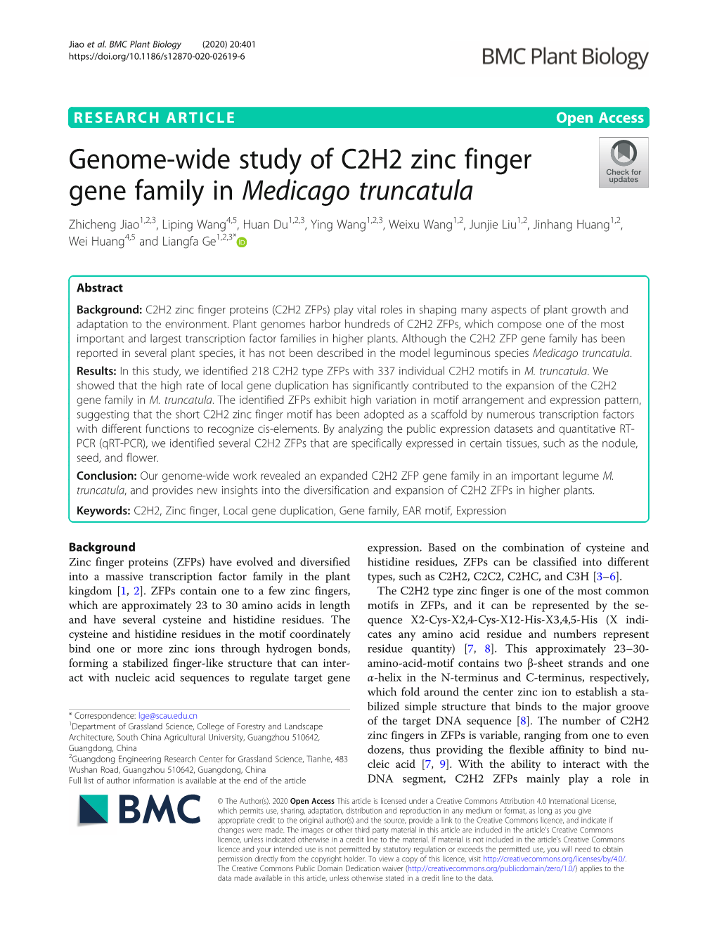 Genome-Wide Study of C2H2 Zinc Finger Gene Family in Medicago