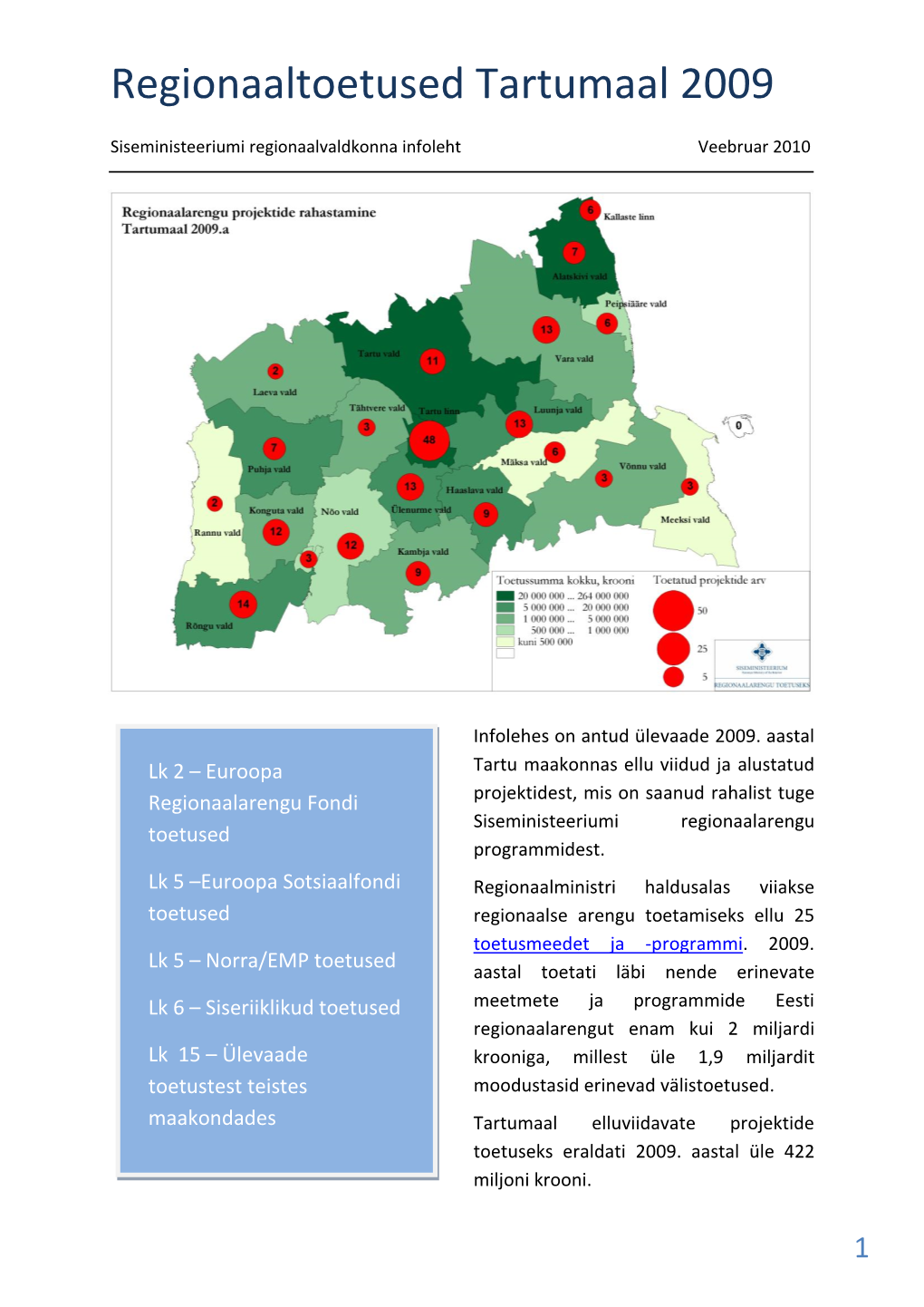 Regionaaltoetused Tartumaal 2009