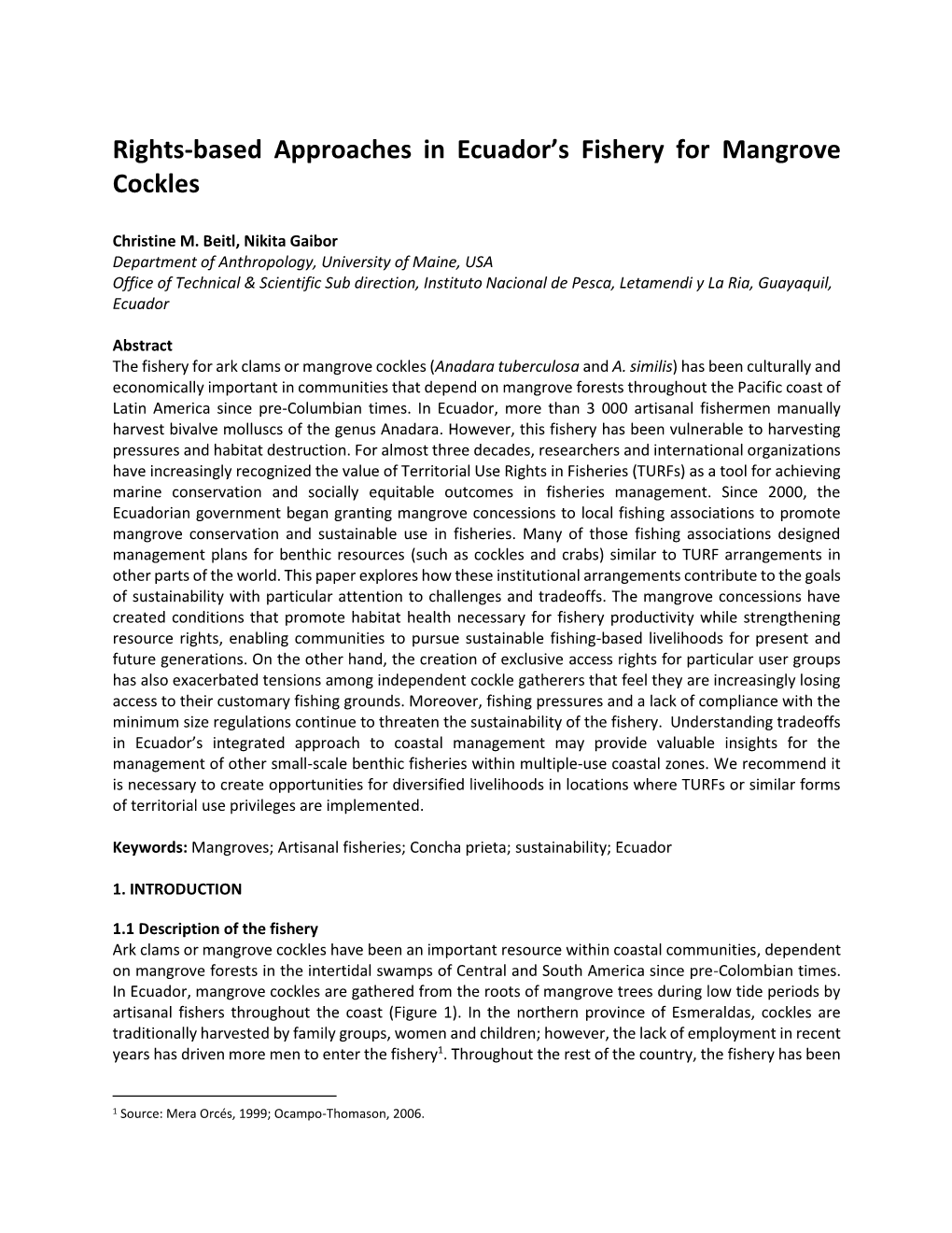 Rights-Based Approaches in Ecuador's Fishery for Mangrove