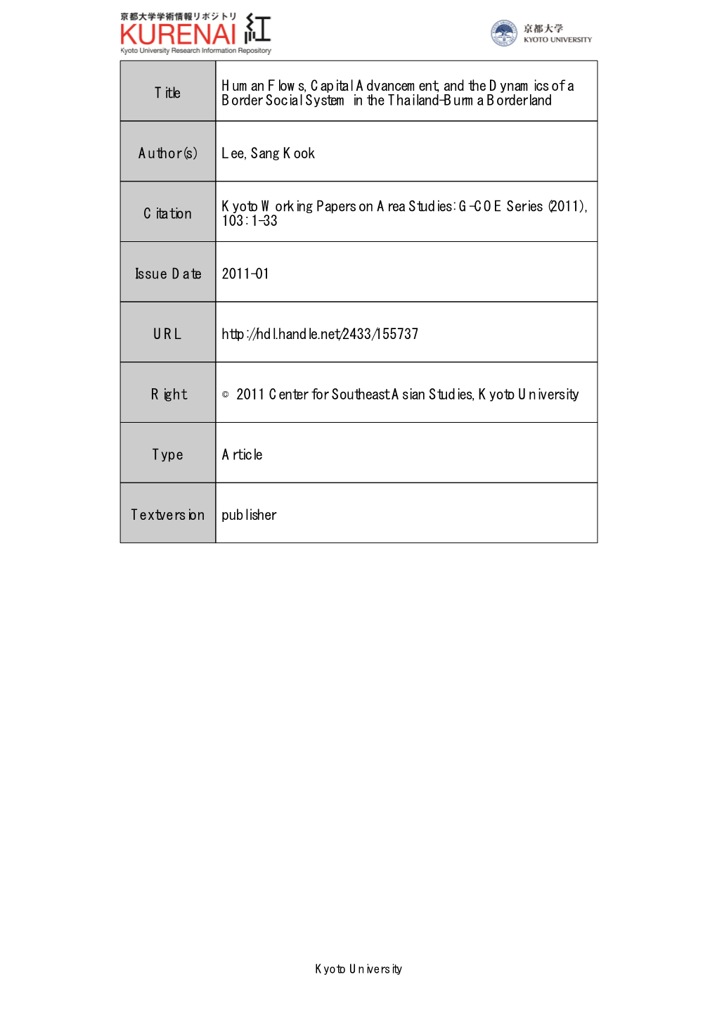 Title Human Flows, Capital Advancement, and the Dynamics Of