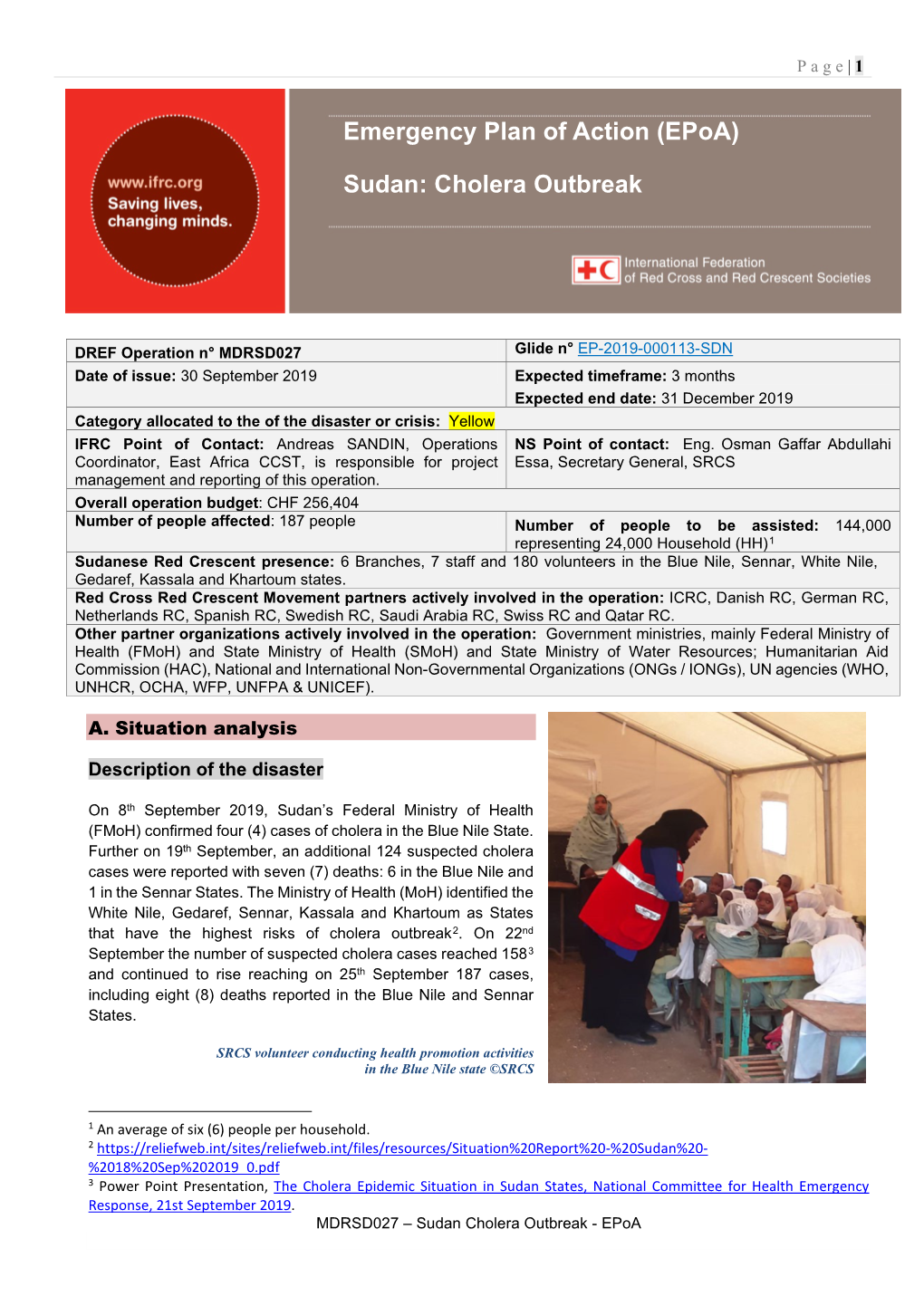 Emergency Plan of Action (Epoa) Sudan: Cholera Outbreak