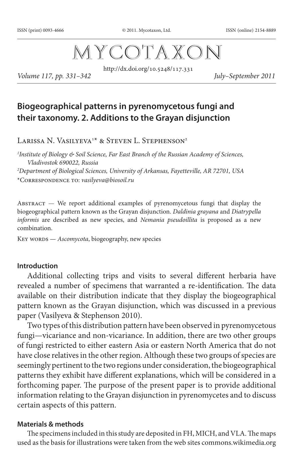 Biogeographical Patterns in Pyrenomycetous Fungi and Their Taxonomy