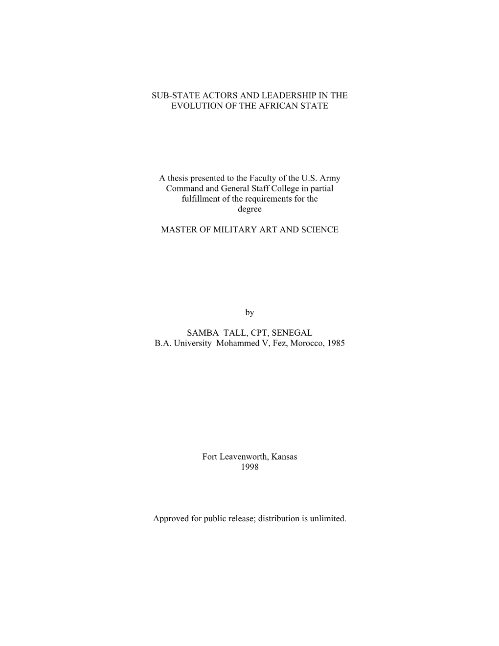 Sub-State Actors and Leadership in the Evolution of the African State