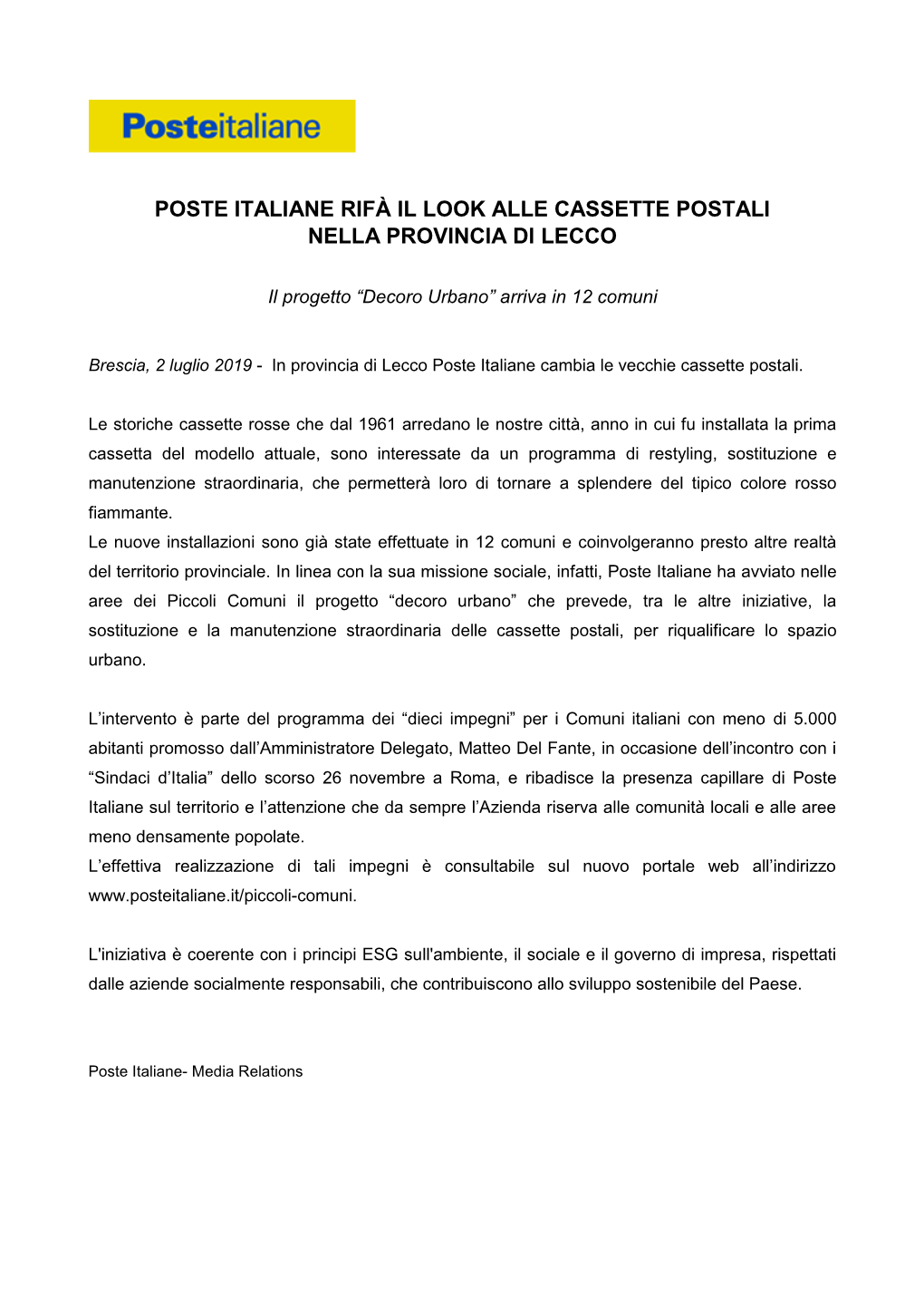 Poste Italiane Rifà Il Look Alle Cassette Postali Nella Provincia Di Lecco