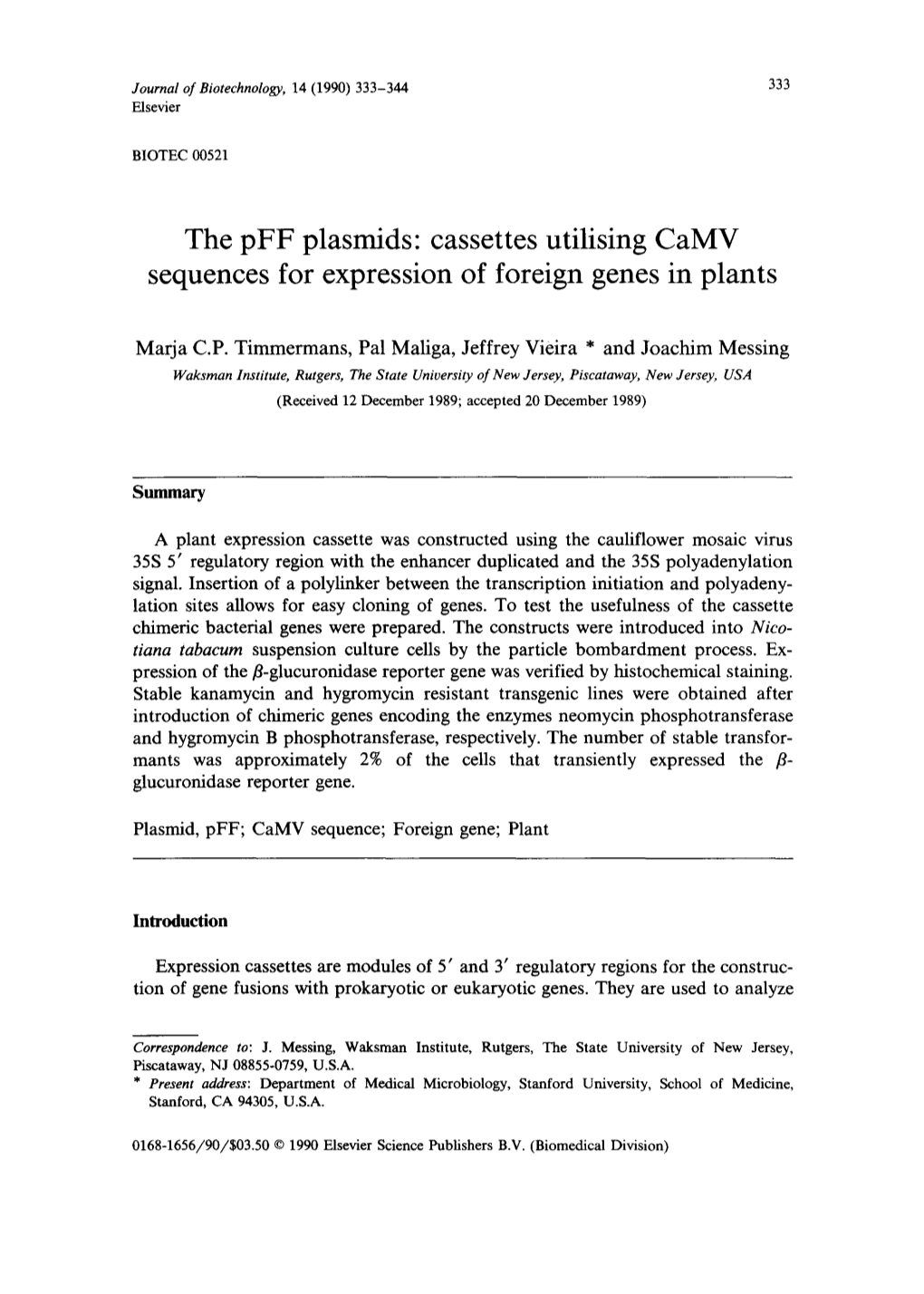 The Pff Plasmids