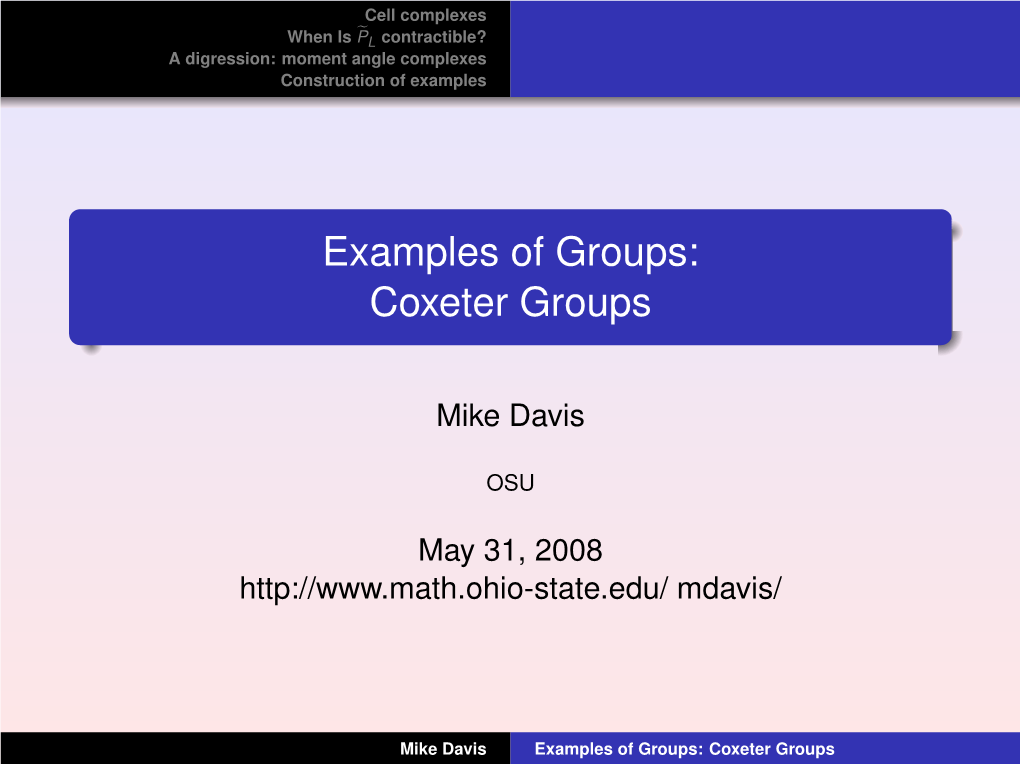 Examples of Groups: Coxeter Groups