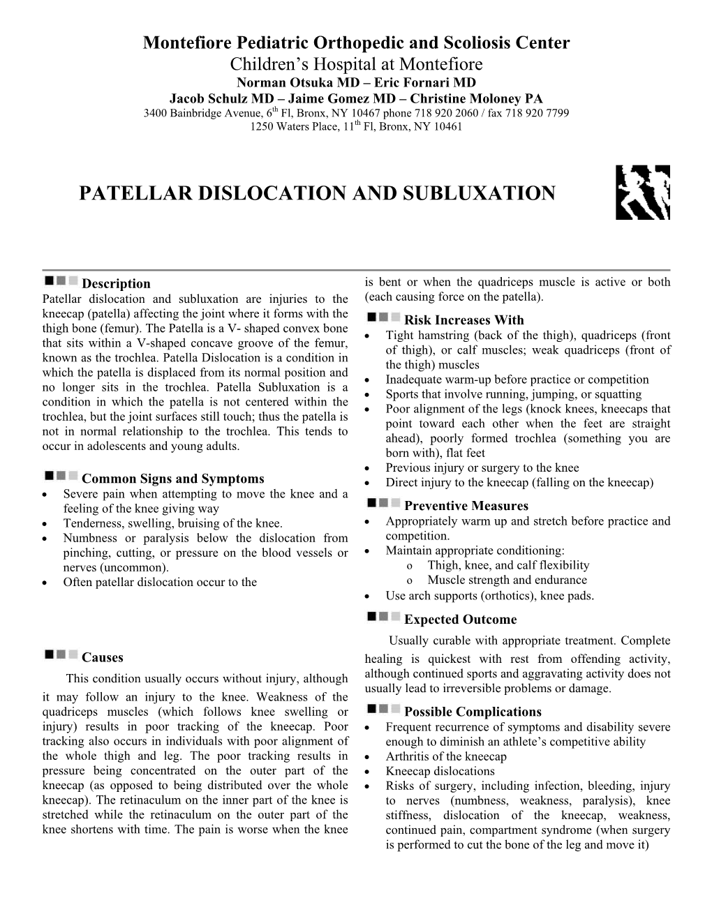 Patellar Dislocation and Subluxation