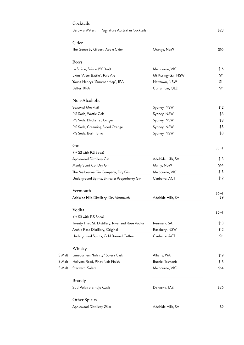 Wine List Autumn 2019