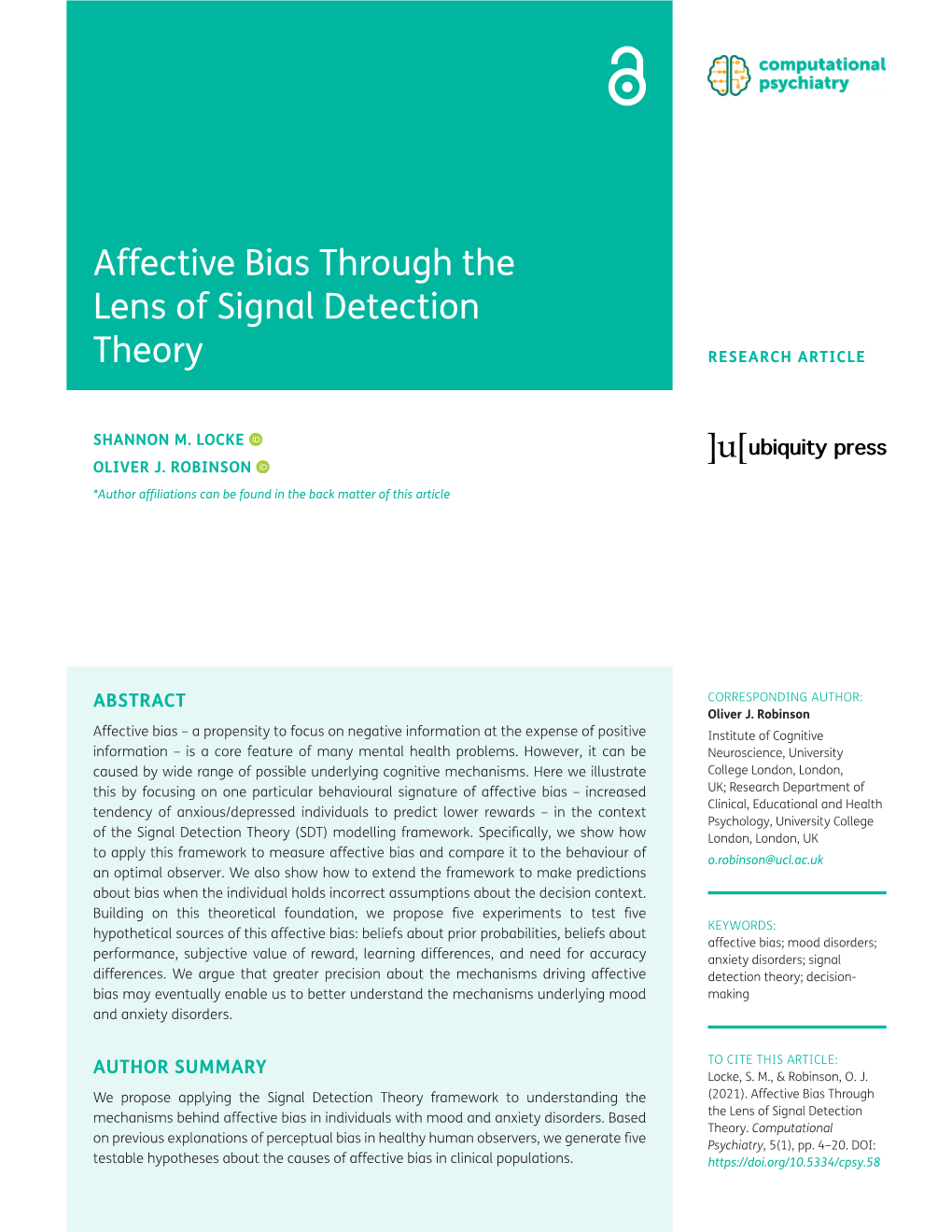 Affective Bias Through the Lens of Signal Detection Theory