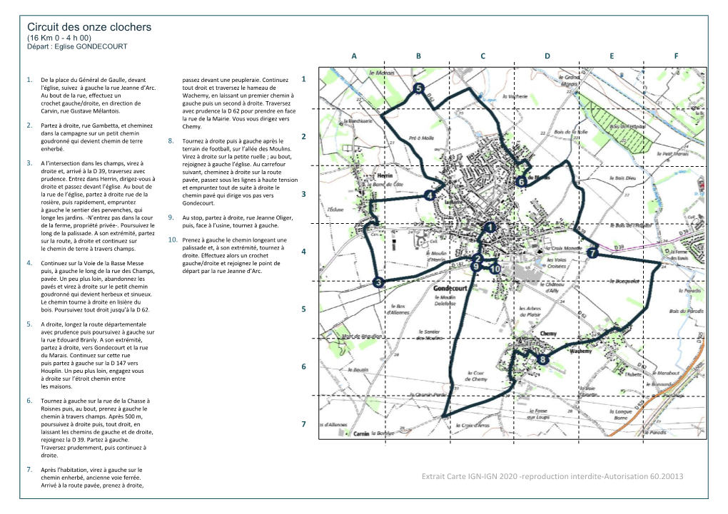Circuit Des Onze Clochers (16 Km 0 - 4 H 00) Départ : Eglise GONDECOURT a B C D E F