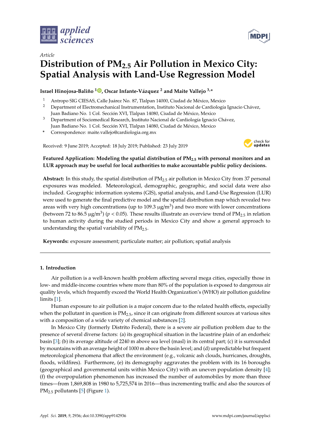 Distribution of PM2.5 Air Pollution in Mexico City: Spatial Analysis with Land-Use Regression Model