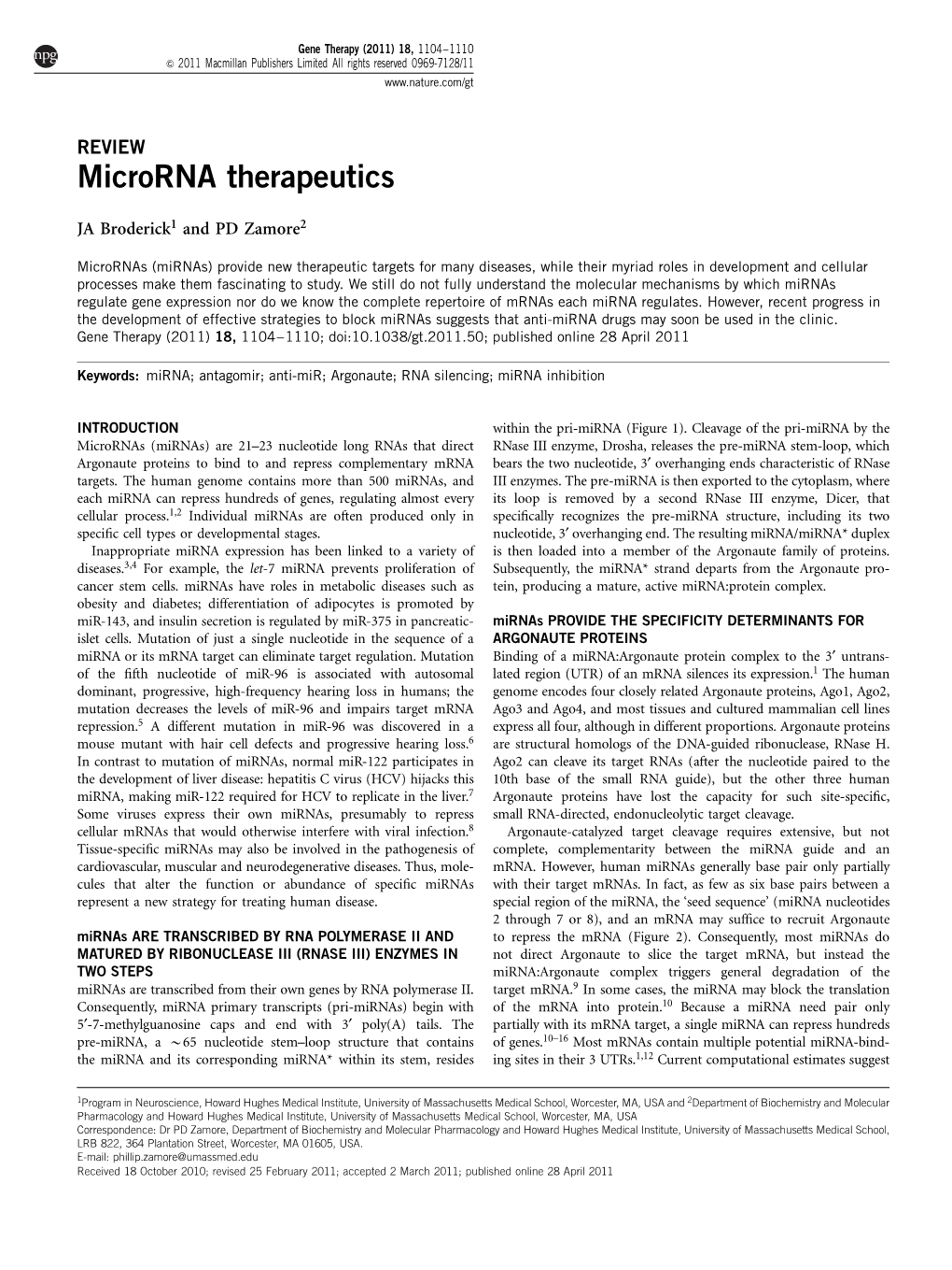 Microrna Therapeutics