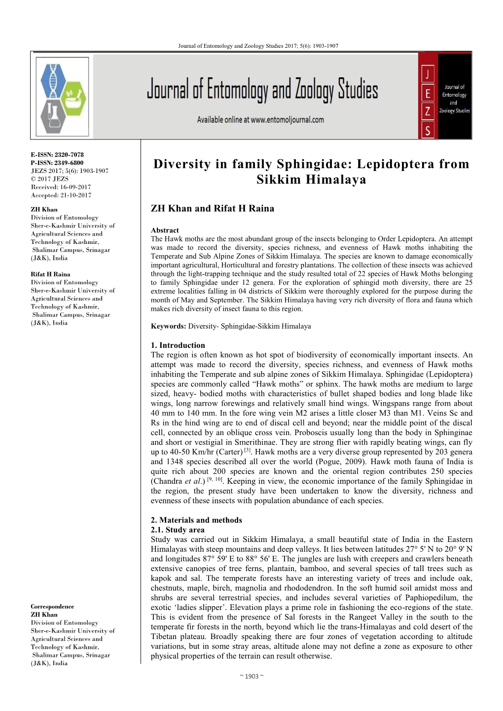 Diversity in Family Sphingidae: Lepidoptera from Sikkim Himalaya