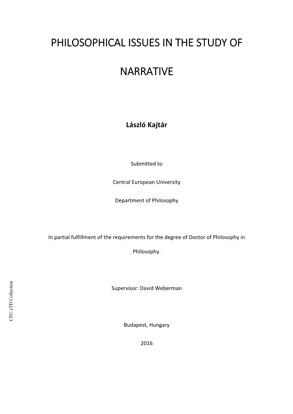 Philosophical Issues in the Study of Narrative