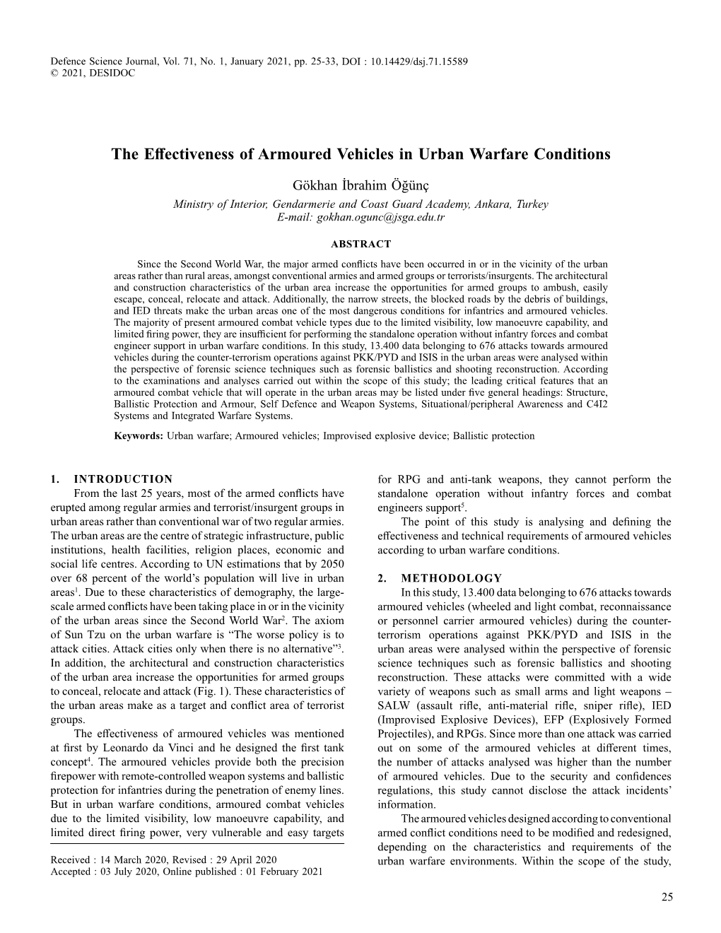 The Effectiveness of Armoured Vehicles in Urban Warfare Conditions