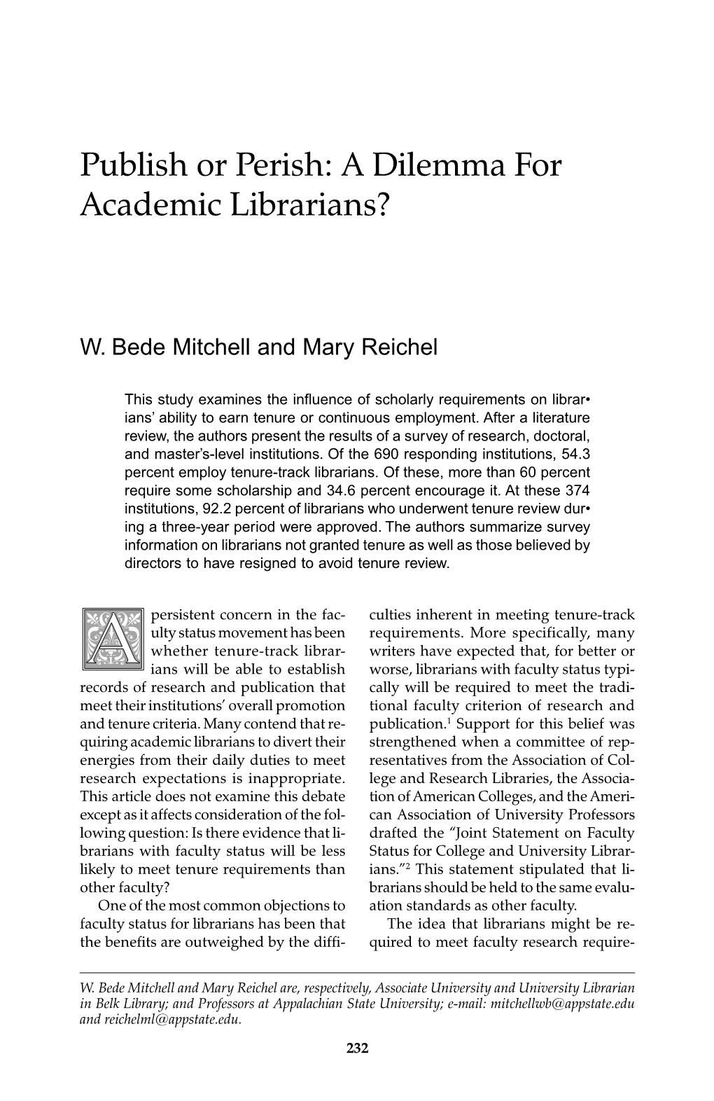 Publish Or Perish: a Dilemma for Academic Librarians?