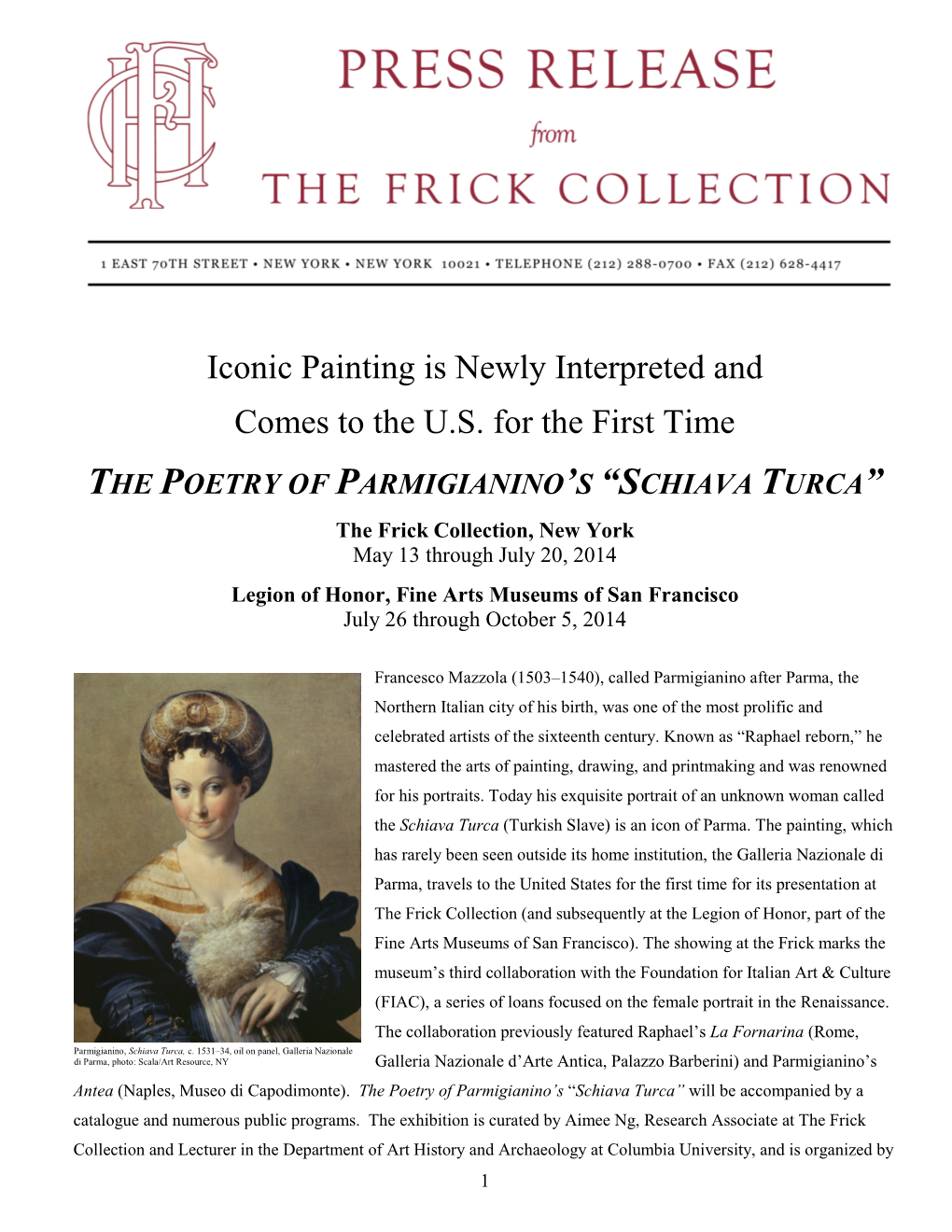 The Poetry of Parmigianino's “Schiava Turca”