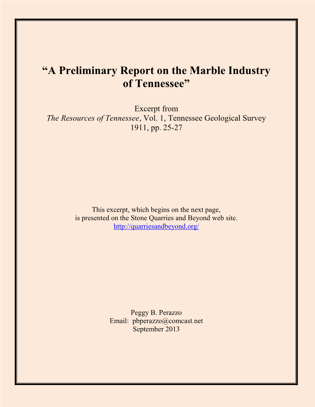 “A Preliminary Report on the Marble Industry of Tennessee”