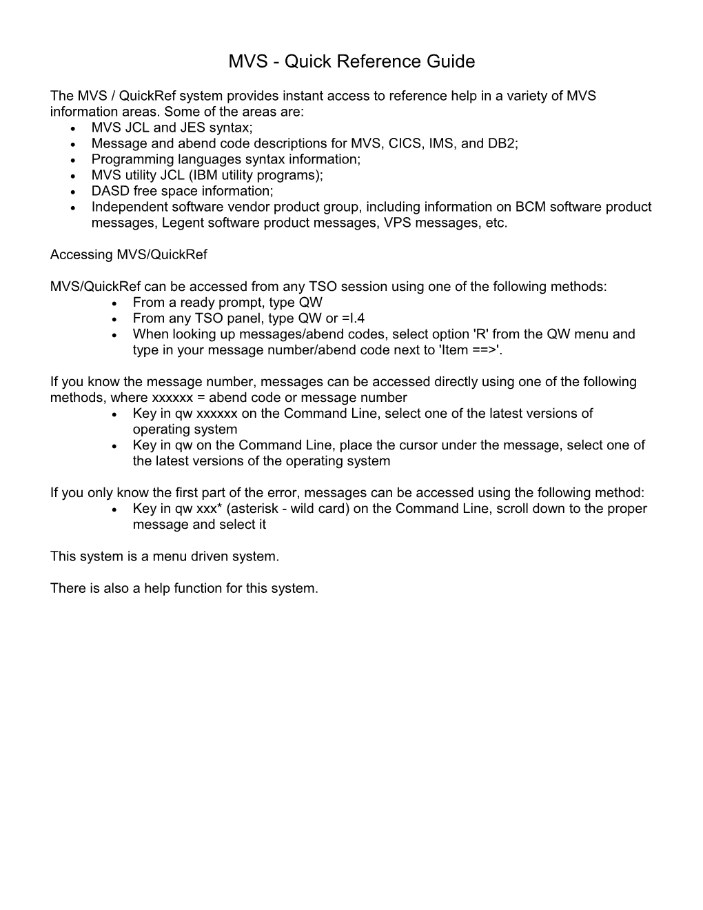 MVS - Quick Reference Guide