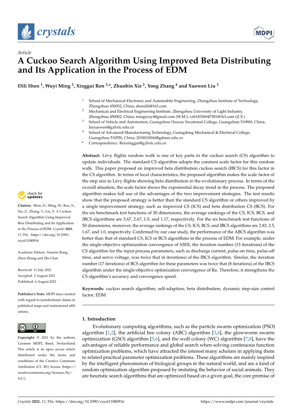 A Cuckoo Search Algorithm Using Improved Beta Distributing and Its Application in the Process of EDM