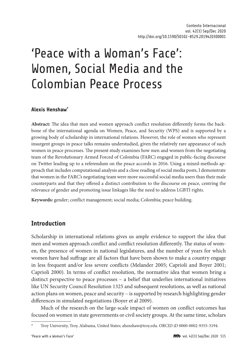 Women, Social Media and the Colombian Peace Process