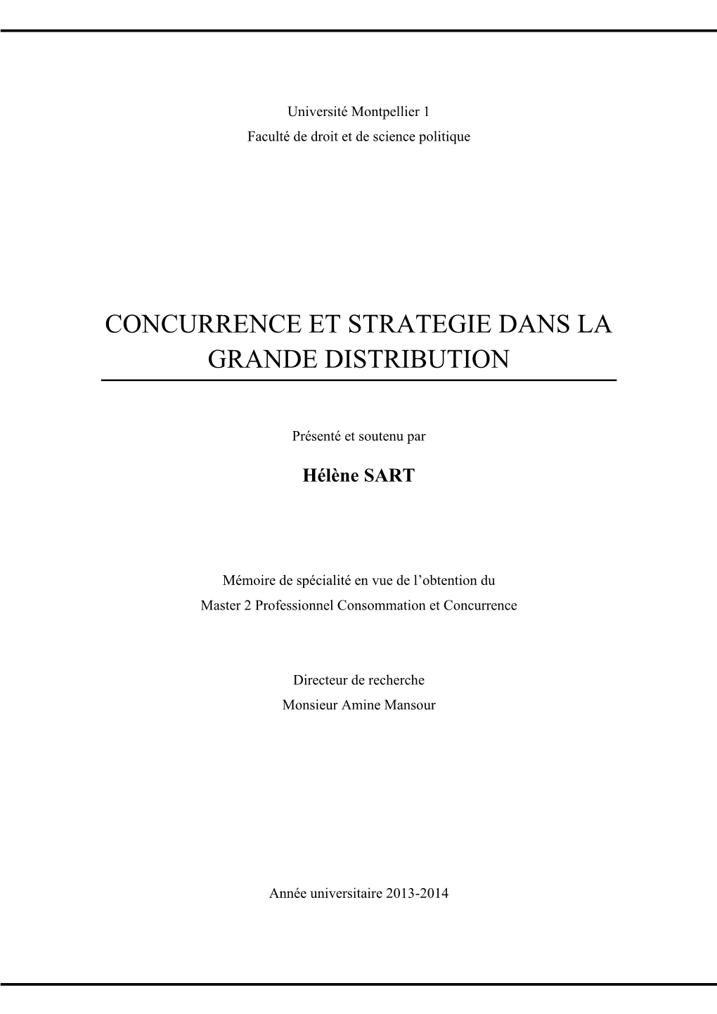 Concurrence Et Strategie Dans La Grande Distribution