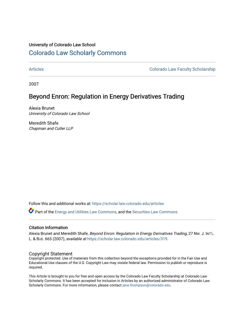 Regulation in Energy Derivatives Trading