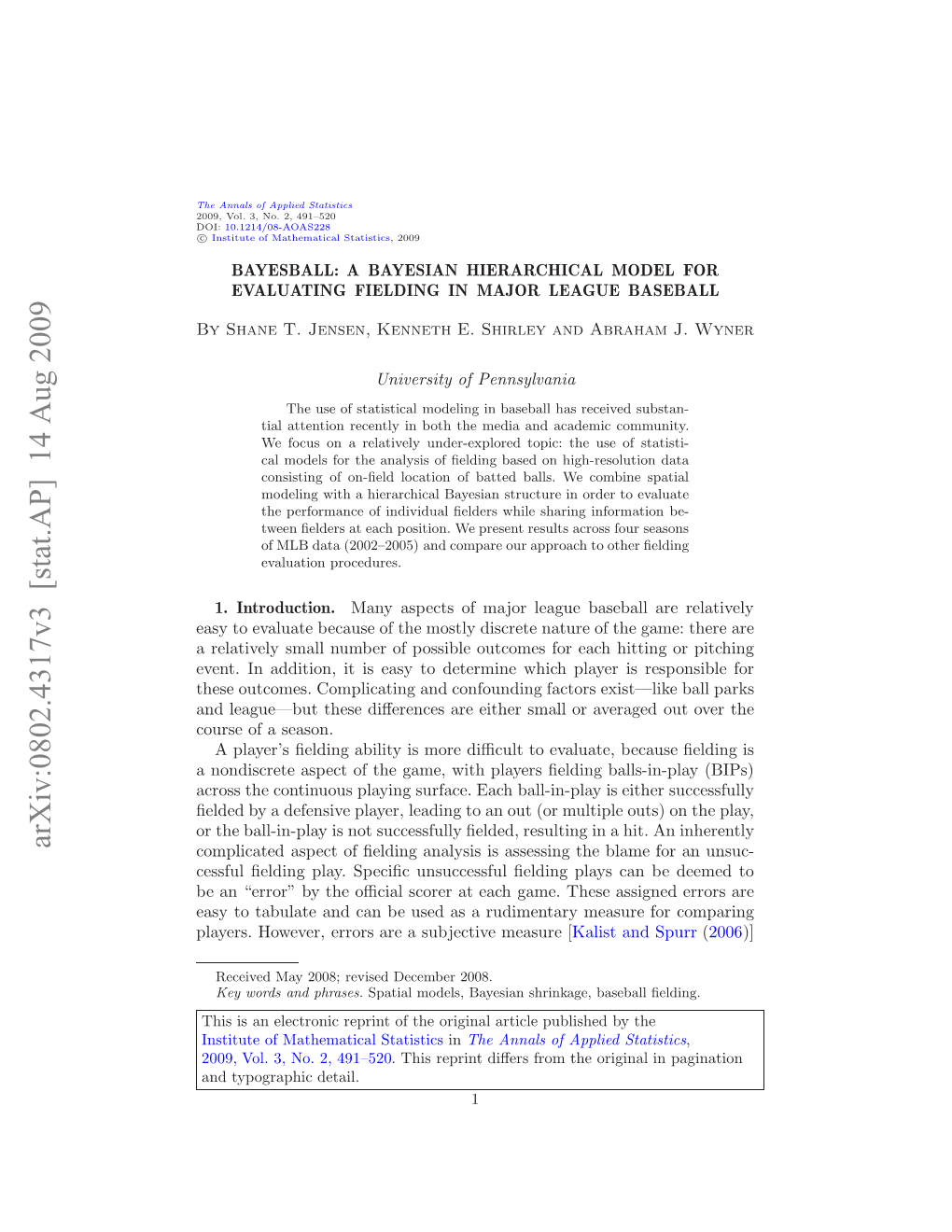 A Bayesian Hierarchical Model for Evaluating Fielding in Major