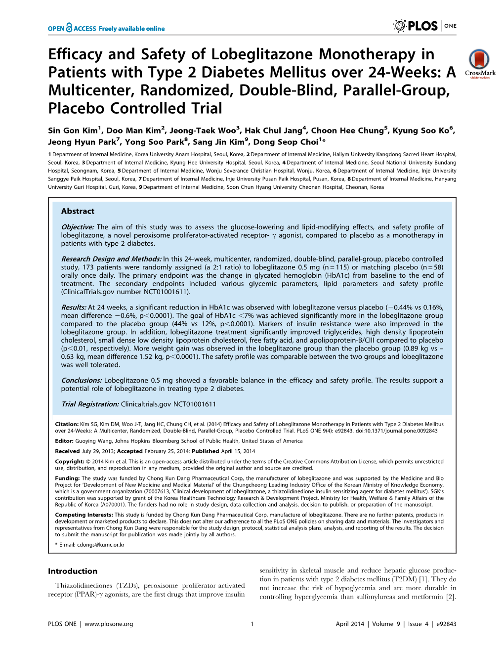 Efficacy and Safety of Lobeglitazone Monotherapy In