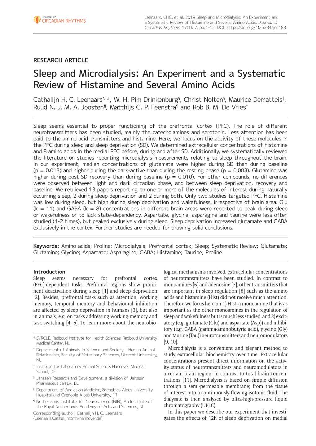 An Experiment and a Systematic Review of Histamine and Several Amino Acids Cathalijn H