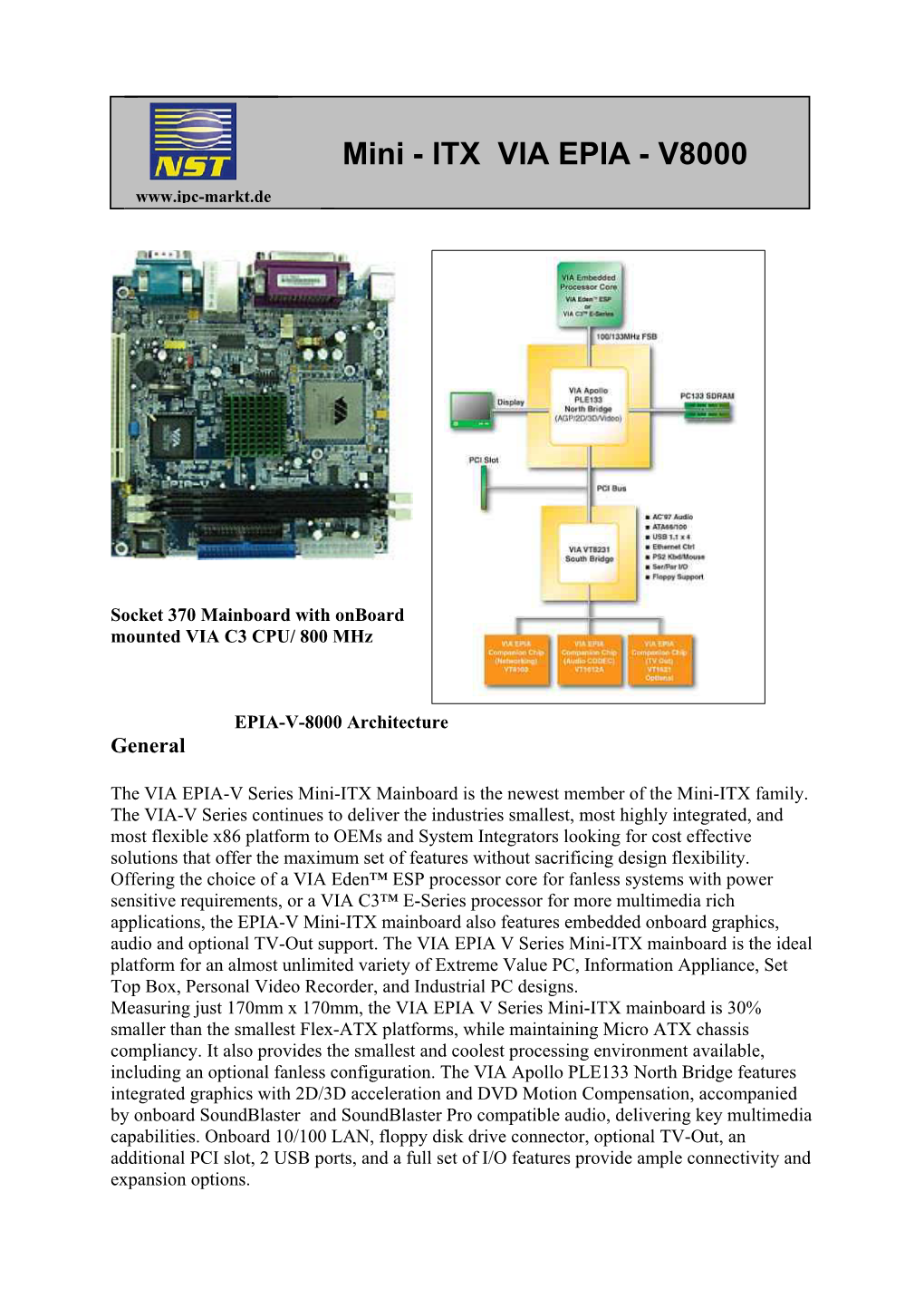 Mini - ITX VIA EPIA - V8000 Pc-Markt.De