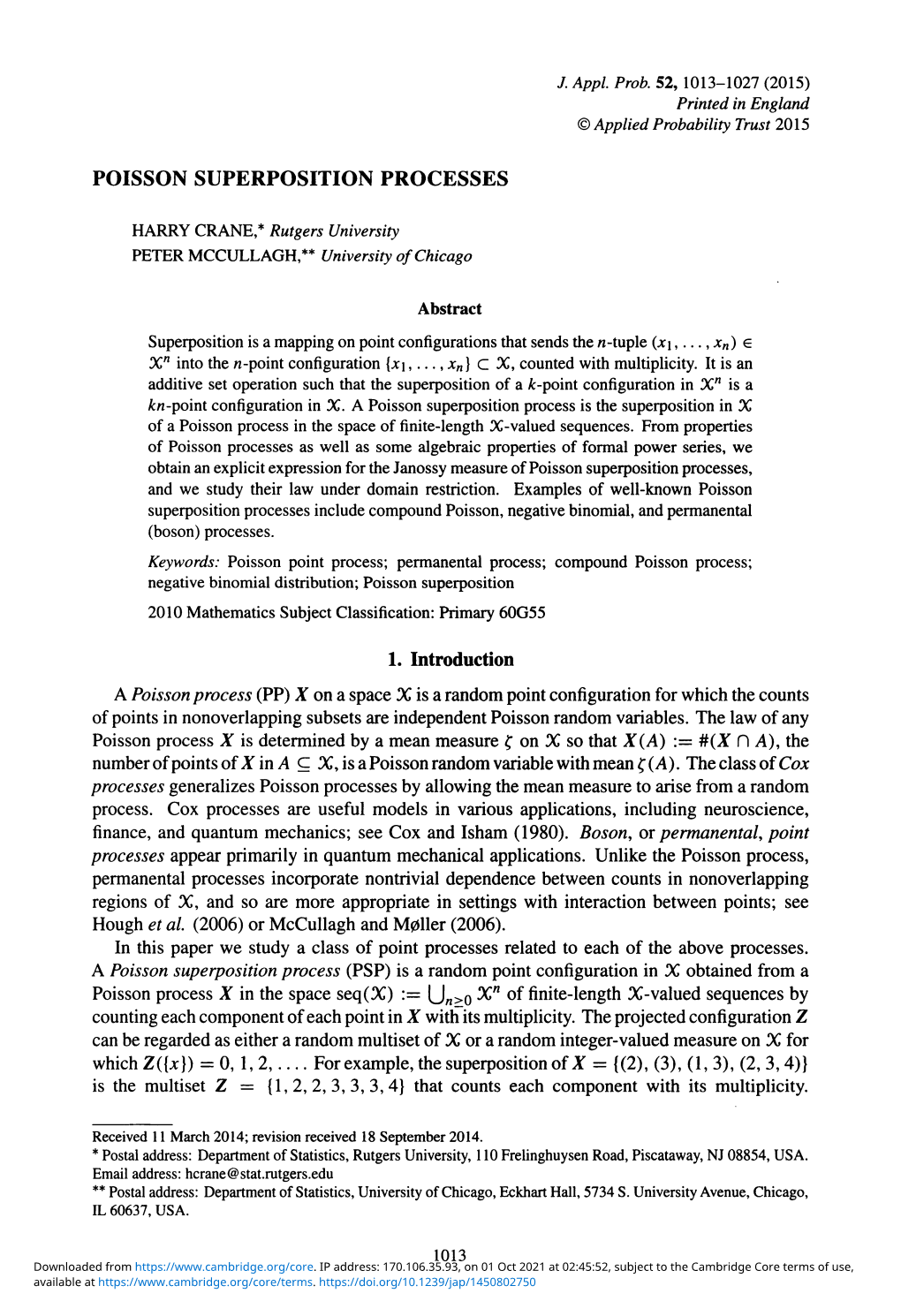 POISSON SUPERPOSITION PROCESSES 1. Introduction