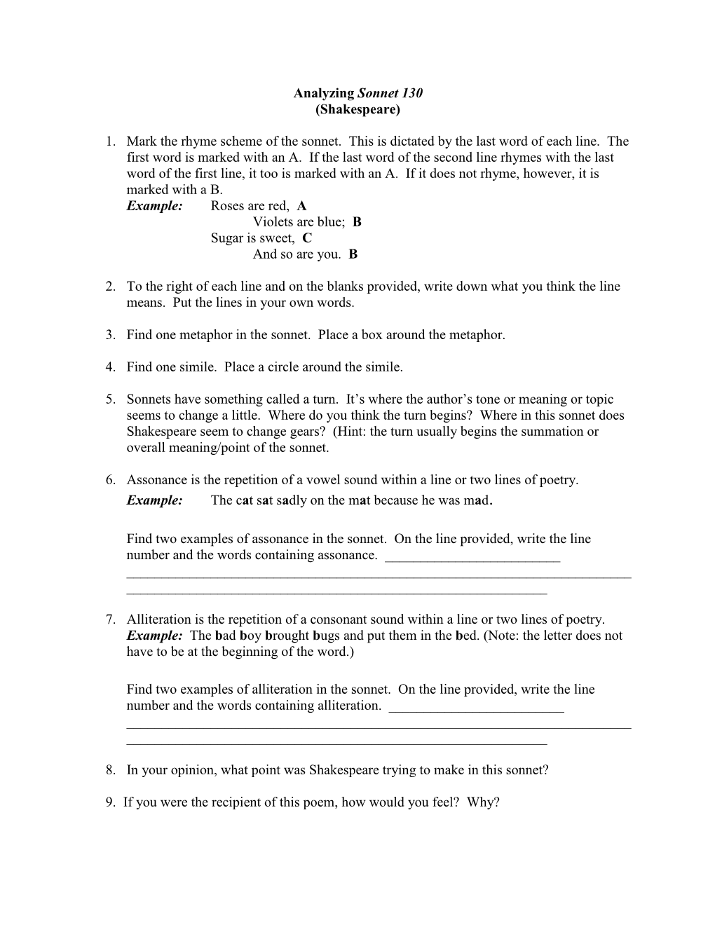 Analyzing Sonnet 130 (Shakespeare)