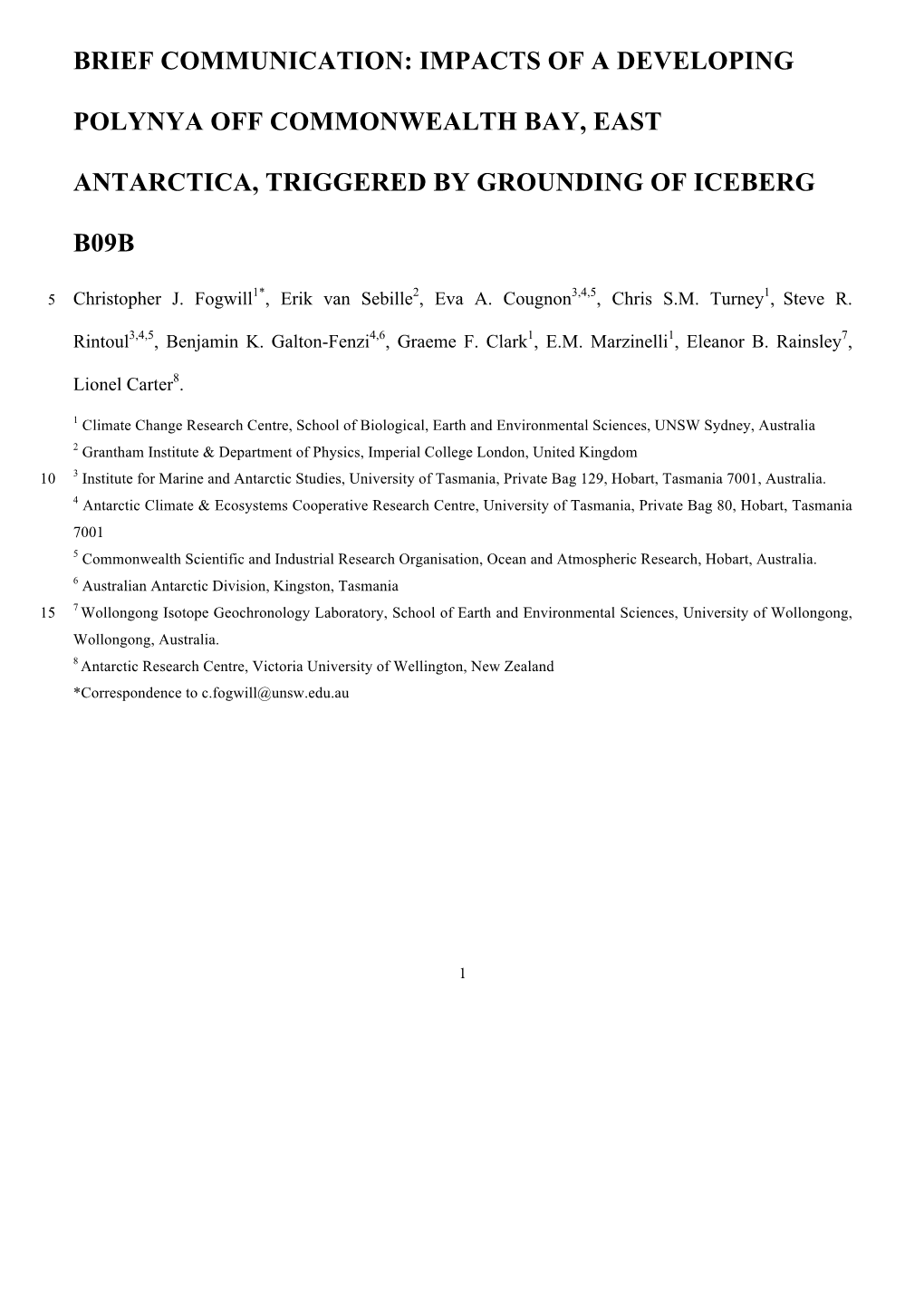 Impacts of a Developing Polynya Off Commonwealth