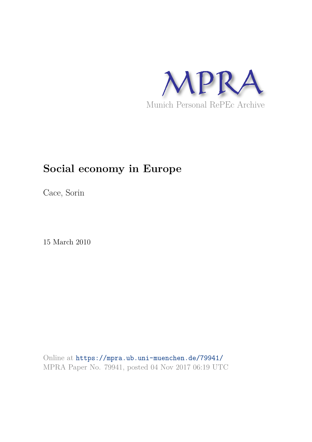 Social Economy in Europe