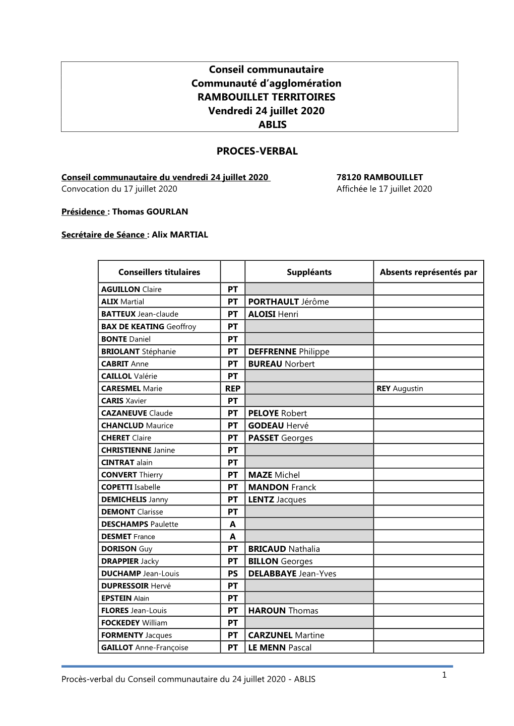 Conseil Communautaire Communauté D'agglomération RAMBOUILLET