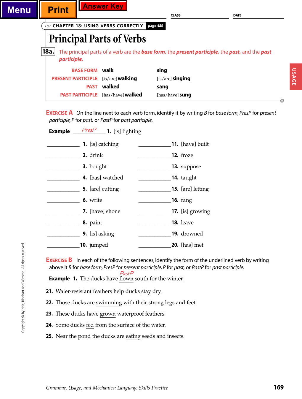 Principal Parts of Verbs 18A