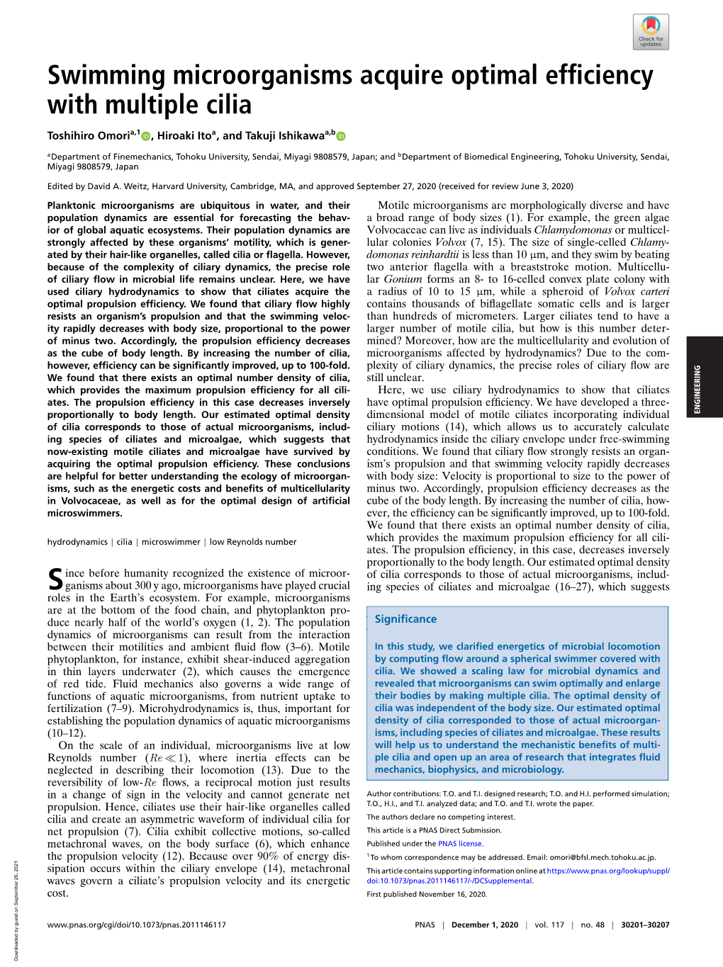 Swimming Microorganisms Acquire Optimal Efficiency with Multiple Cilia