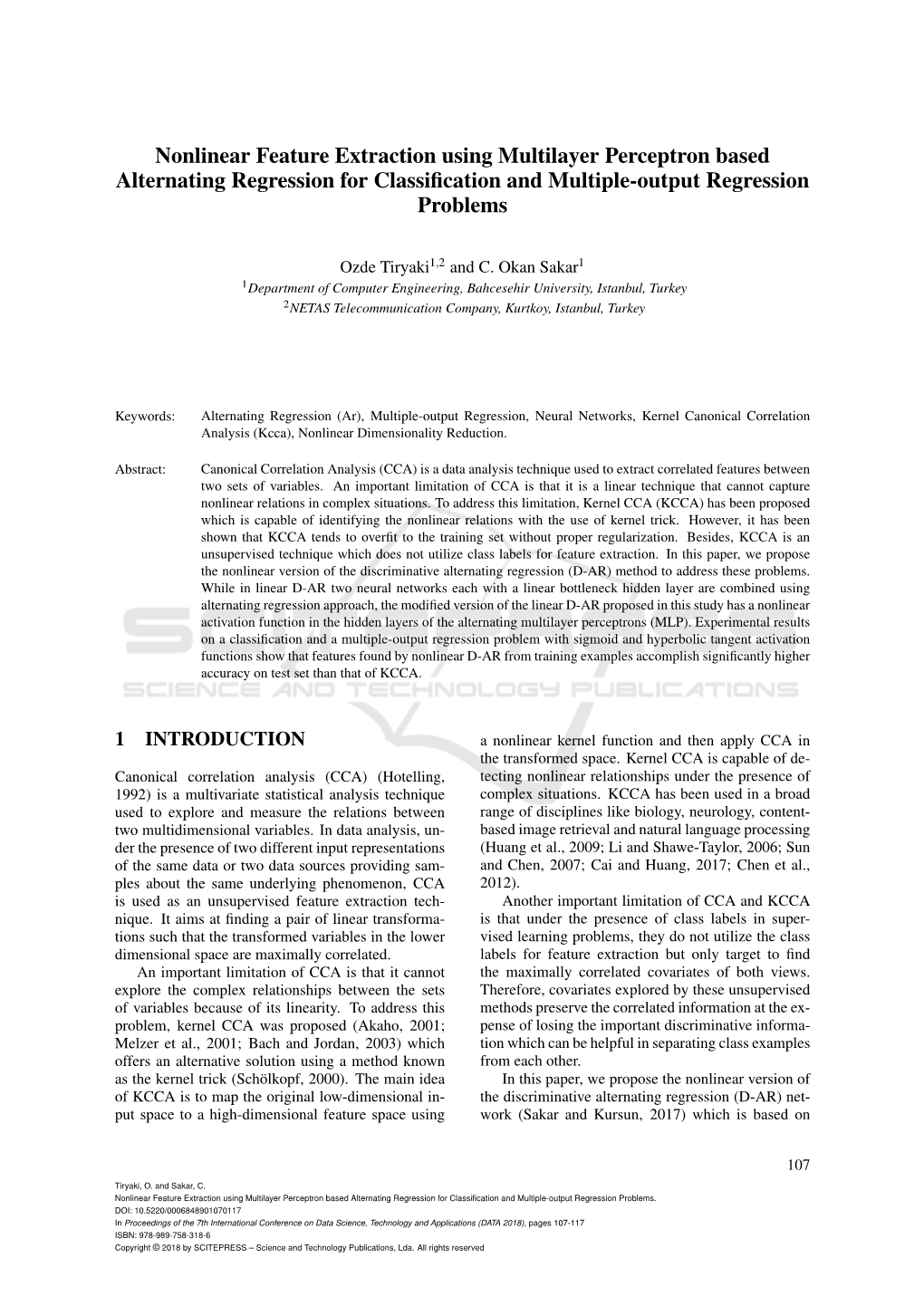 Nonlinear Feature Extraction Using Multilayer Perceptron Based Alternating Regression for Classiﬁcation and Multiple-Output Regression Problems