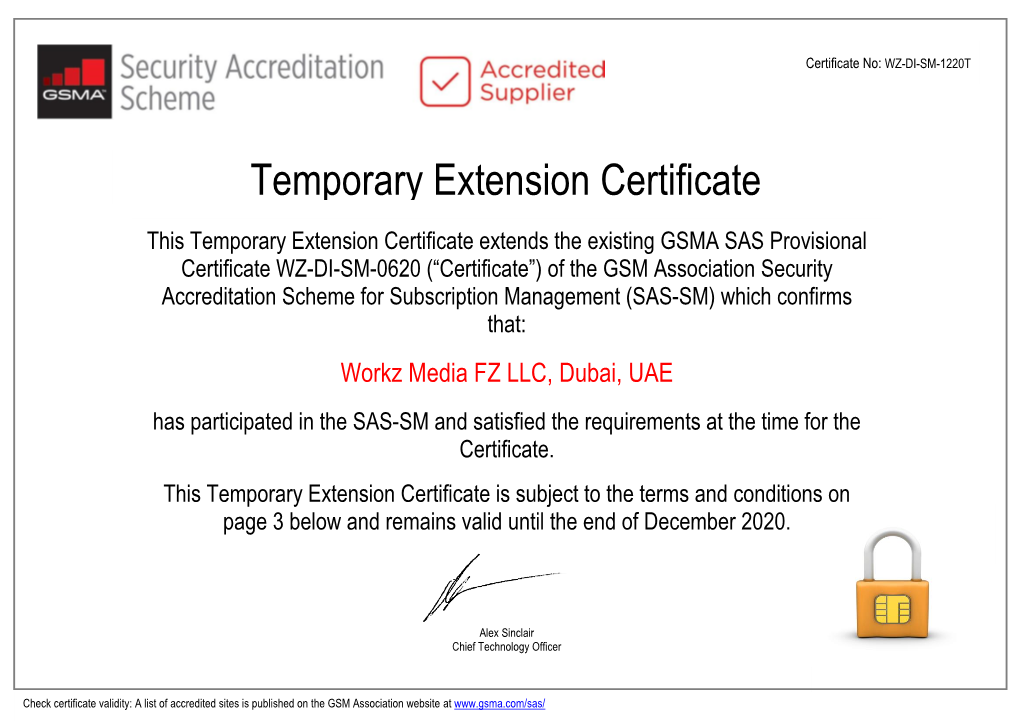 Temporary Extension Certificate