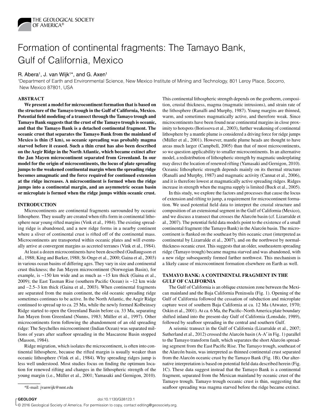 Formation of Continental Fragments: the Tamayo Bank, Gulf of California, Mexico