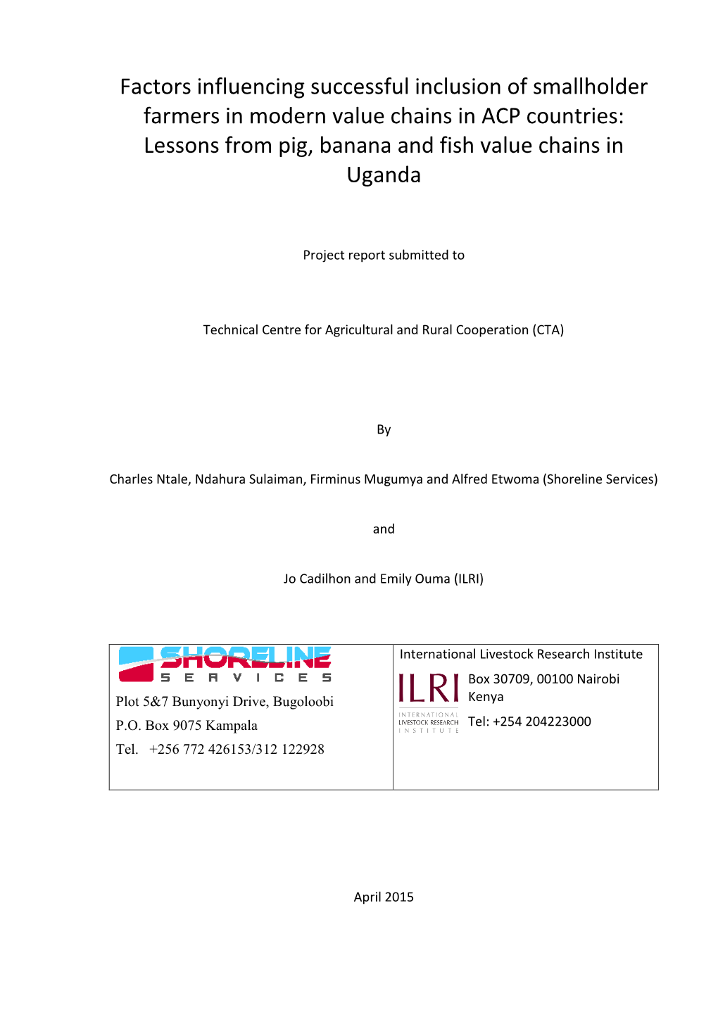 Lessons from Pig, Banana and Fish Value Chains in Uganda