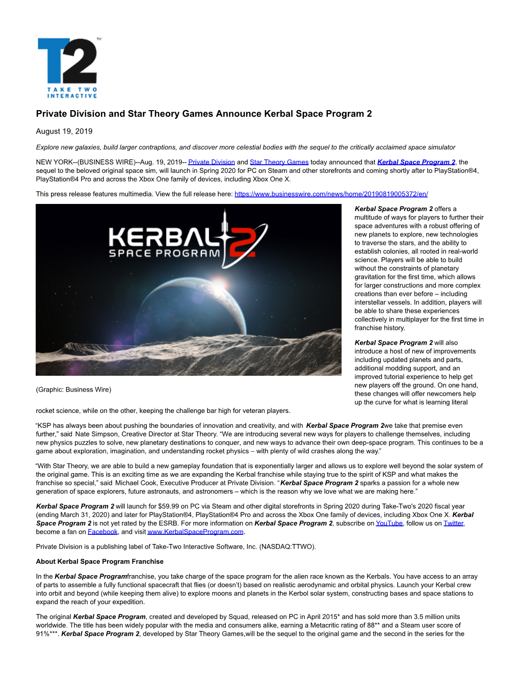 Private Division and Star Theory Games Announce Kerbal Space Program 2