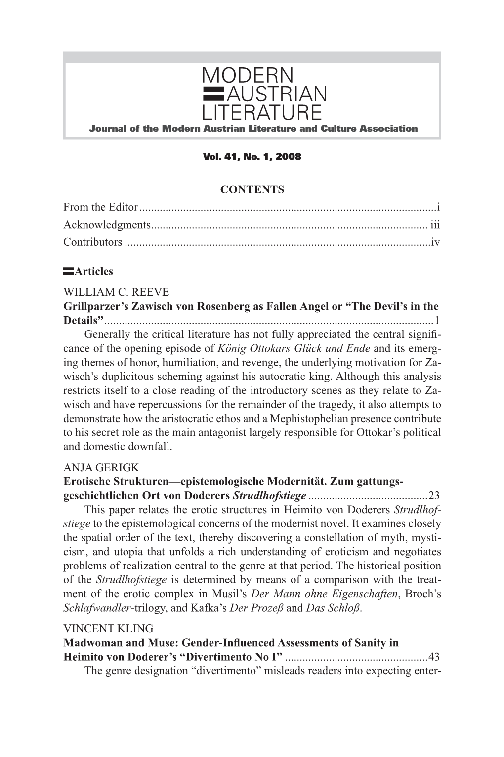 MODERN AUSTRIAN LITERATURE Journal of the Modern Austrian Literature and Culture Association