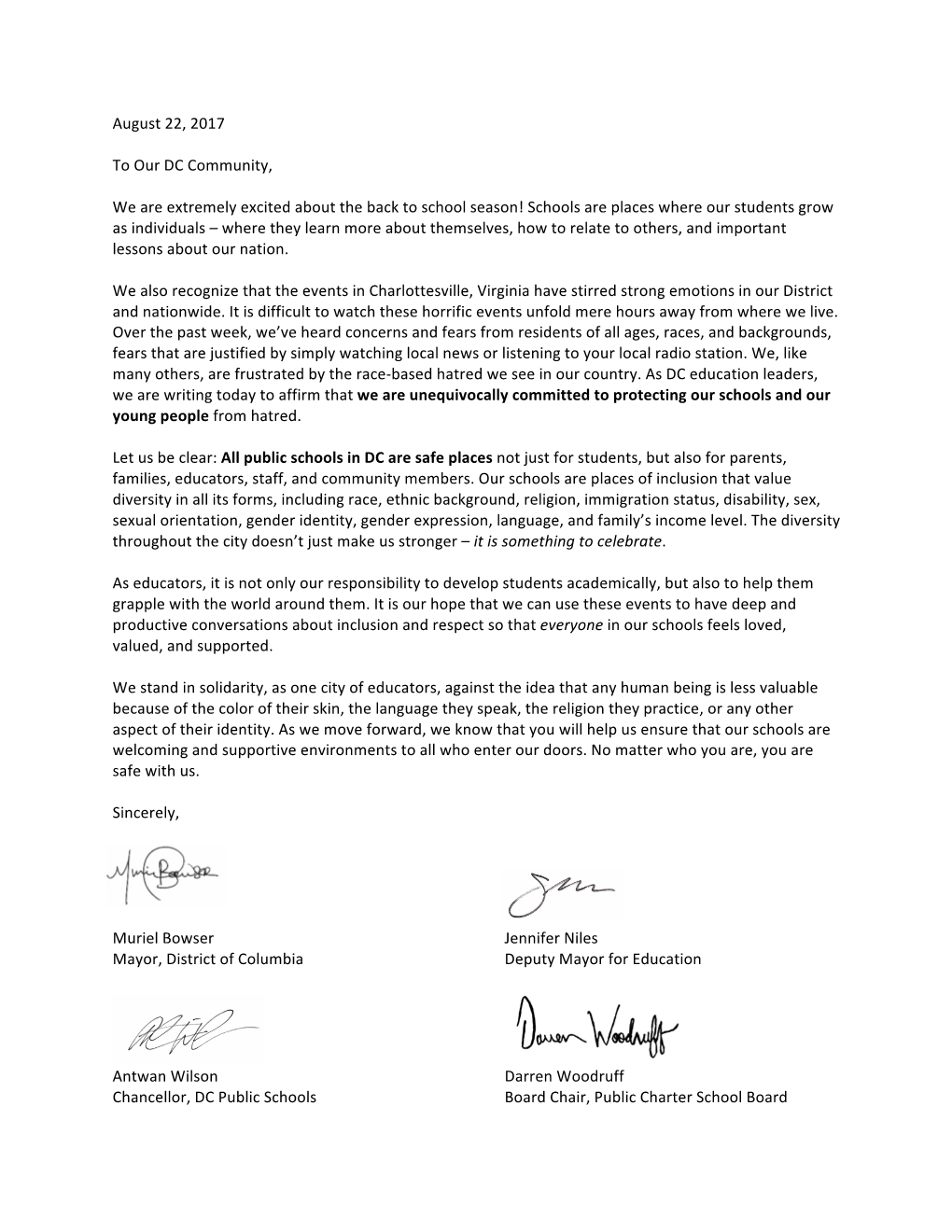 Letter from Education Leaders in DC